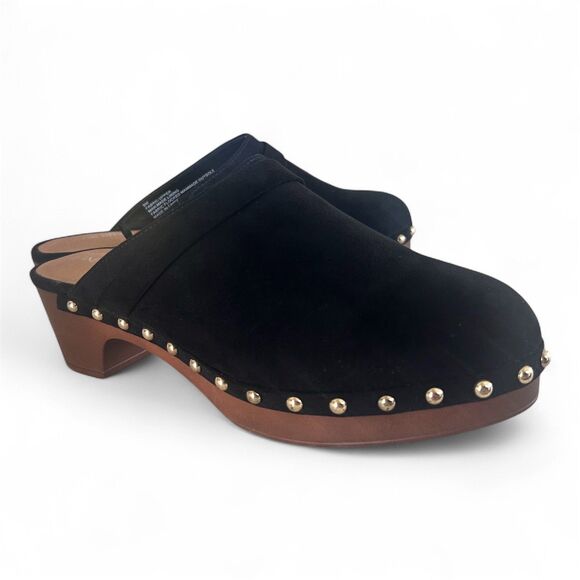 Lane Bryant Black Faux Suede Clogs Mules Gold Studs Embellishments Size 9W EUC!! - Picture 4 of 12